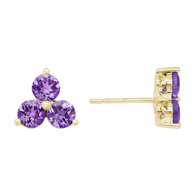 14K Amethyst Flower Stud Earrings Jewelry