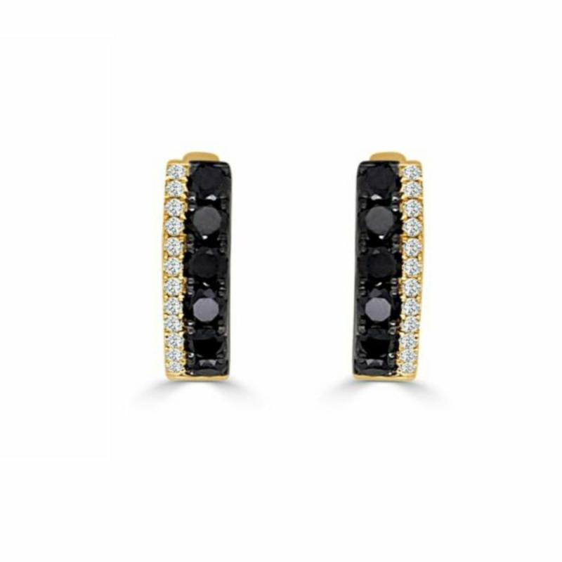 14K Black & White Diamond Huggie Earrings Earrings