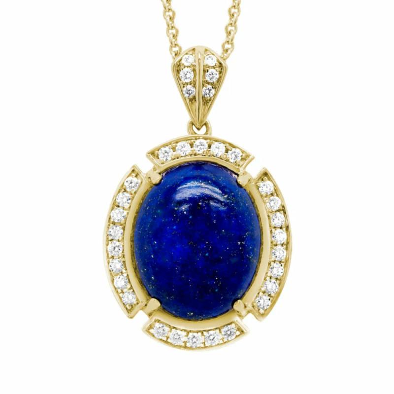 14K Cabochon Lapis Pendant Necklace Earrings