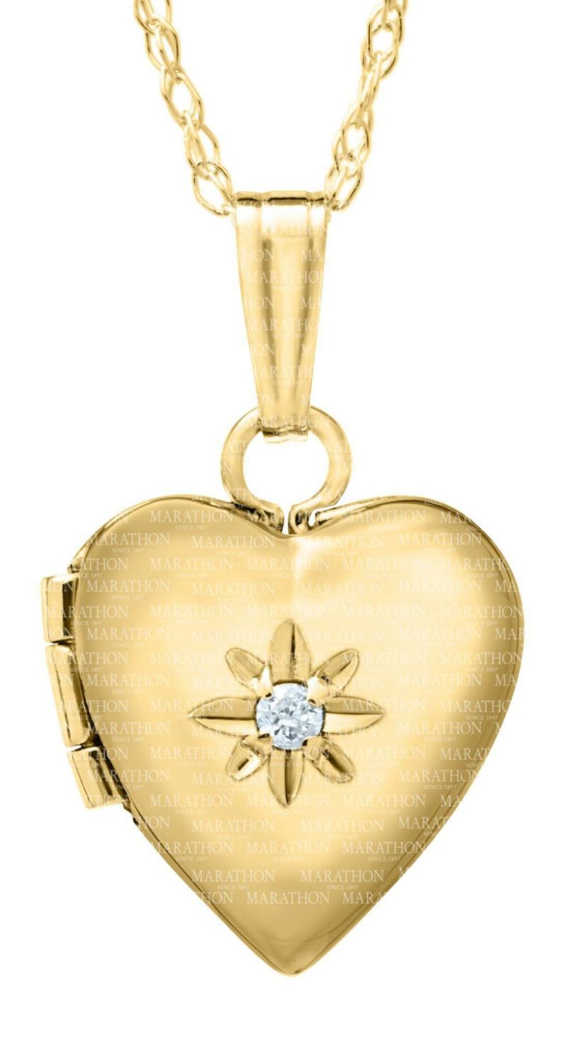 14K Children’s Heart Locket Necklace With Diamond Children's Jewelry