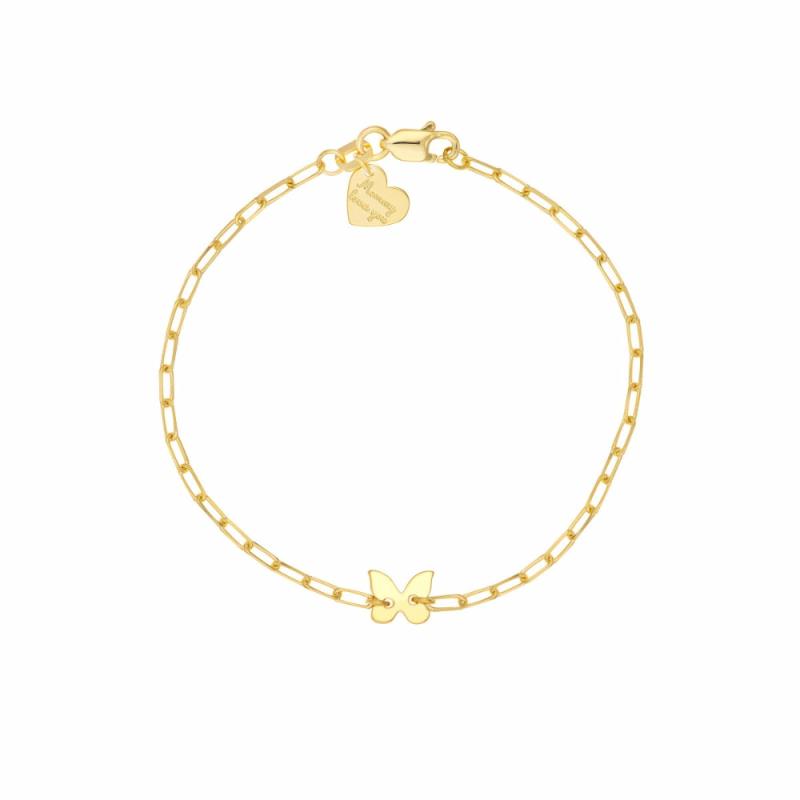 14K Child’s Butterfly And Heart Bracelet, 6″ Children's Jewelry