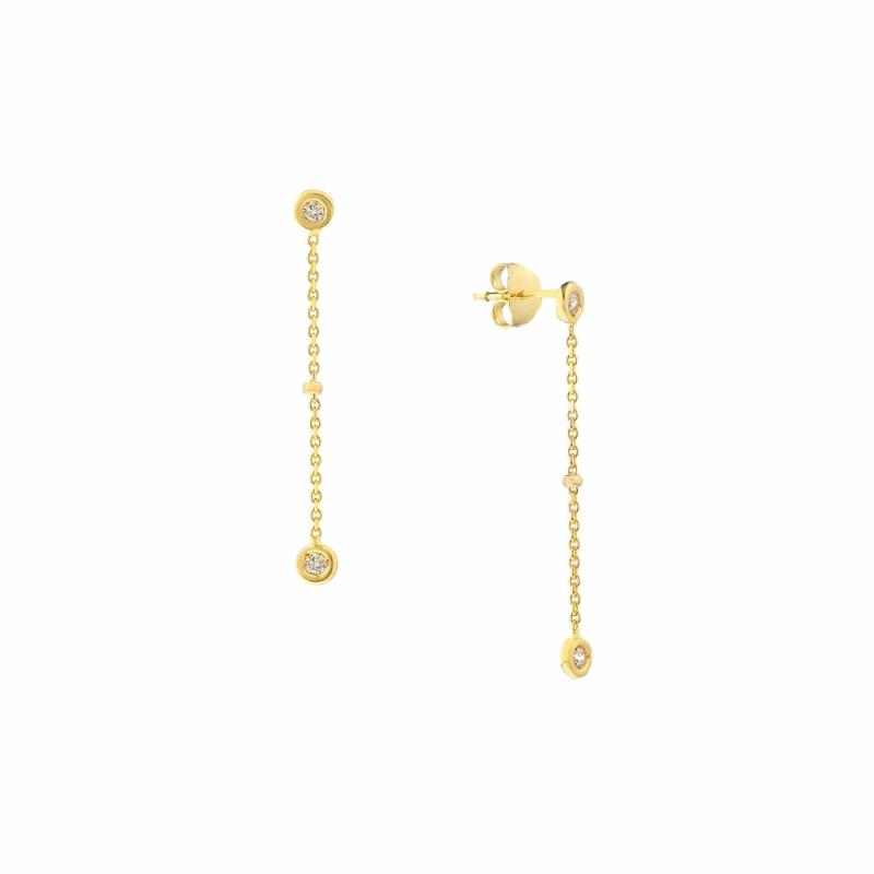 14K Drop Earrings With Diamond Bezels & Beads Earrings