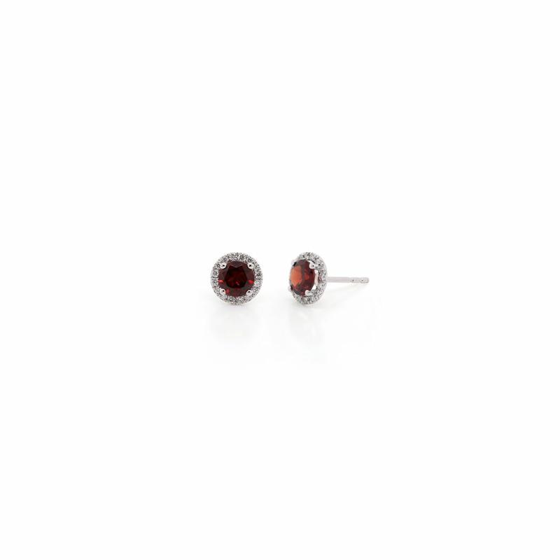 14K Garnet & Diamond Stud Earrings Earrings