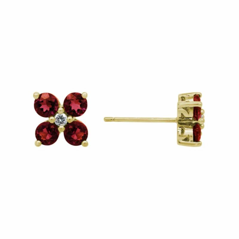 14K Garnet Flower Stud Earrings Earrings