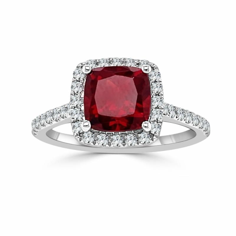 14K Gold 7Mm Cushion Cut Garnet And Diamond Ring Jewelry