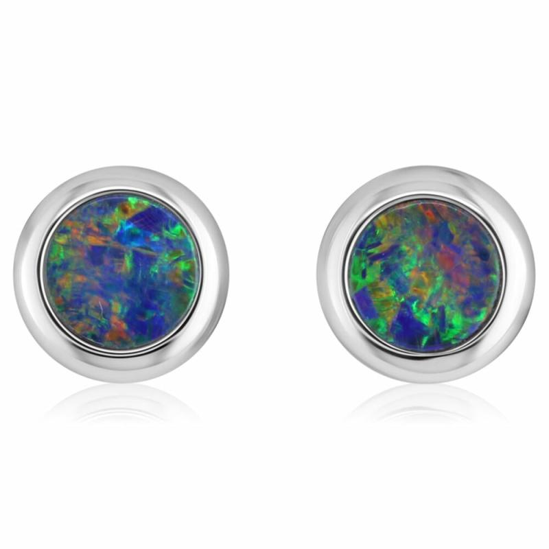 14K Gold Australian Opal Doublet Stud Earrings Earrings