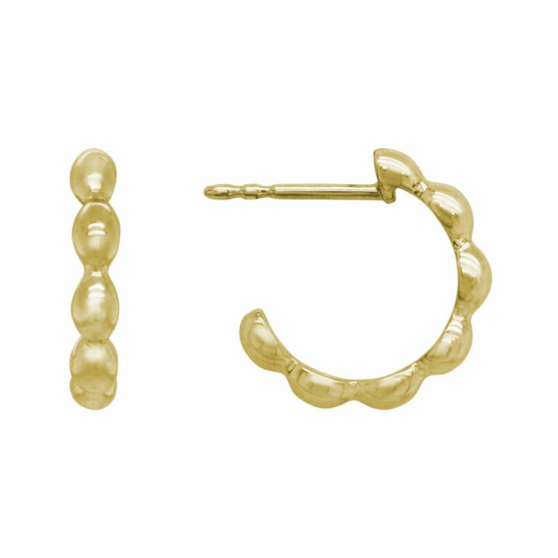 14K Gold Beaded Hoops Earrings