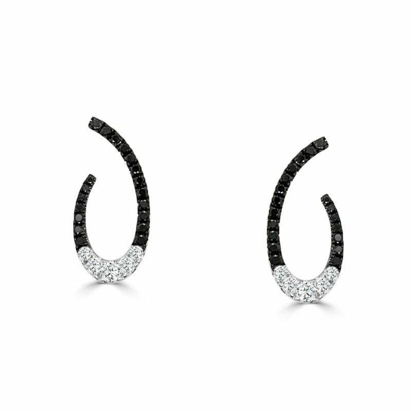 14K Gold Black And White Diamond Hoops Earrings Earrings