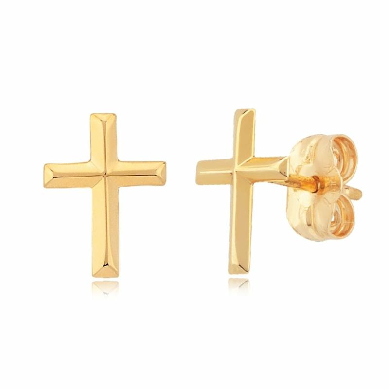 14K Gold Cross Stud Earrings Earrings