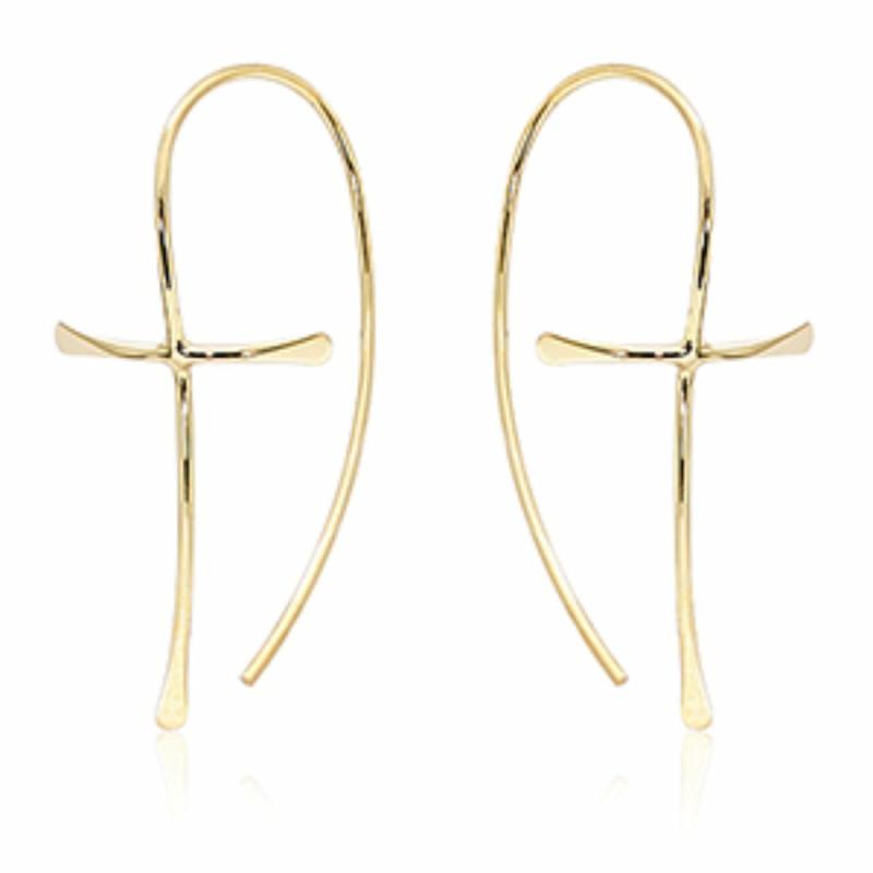 14K Gold Cross Threader Earrings Earrings