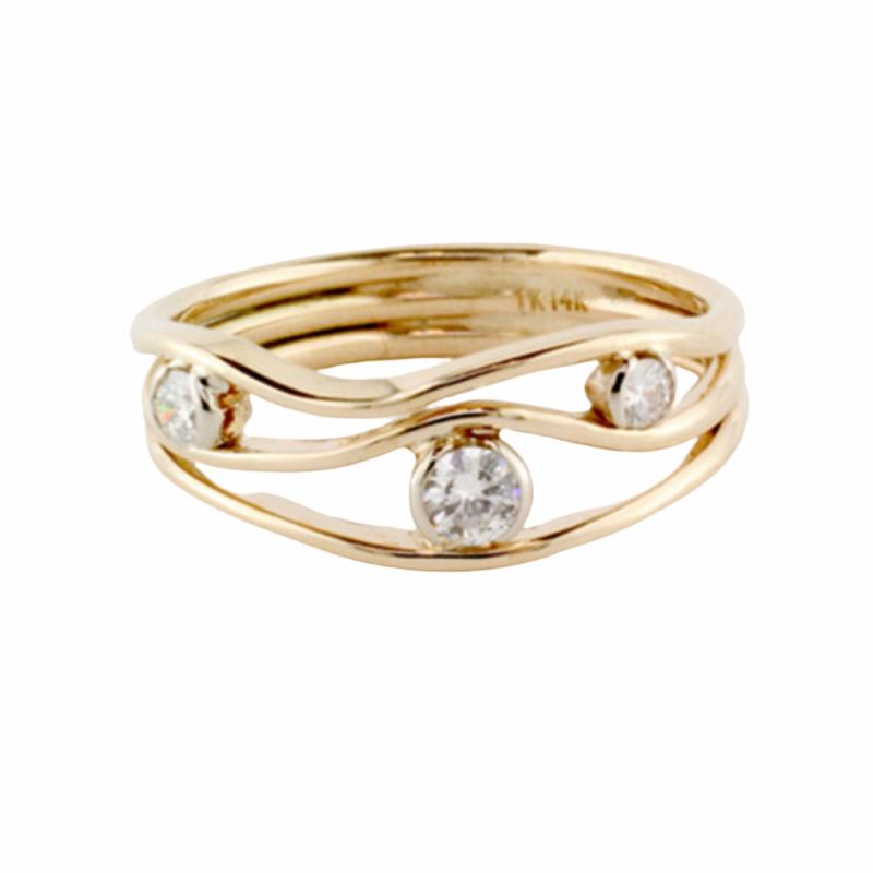 14K Gold Diamond 3 Stone River Ring Jewelry