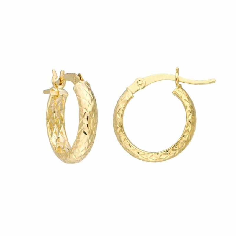 14K Gold Diamond-Cut Hoop Earrings Earrings