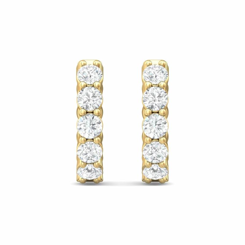 14K Gold Diamond Huggie Hoop Earrings Earrings