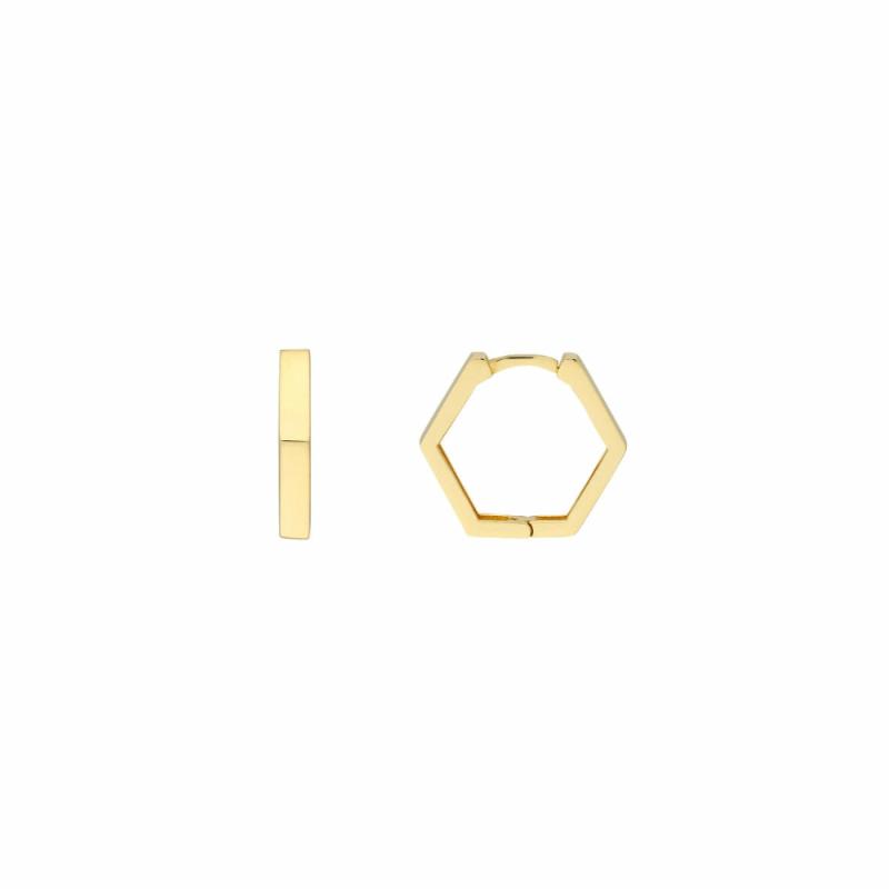 14K Gold Hexagon Huggie Hoop Earrings Earrings