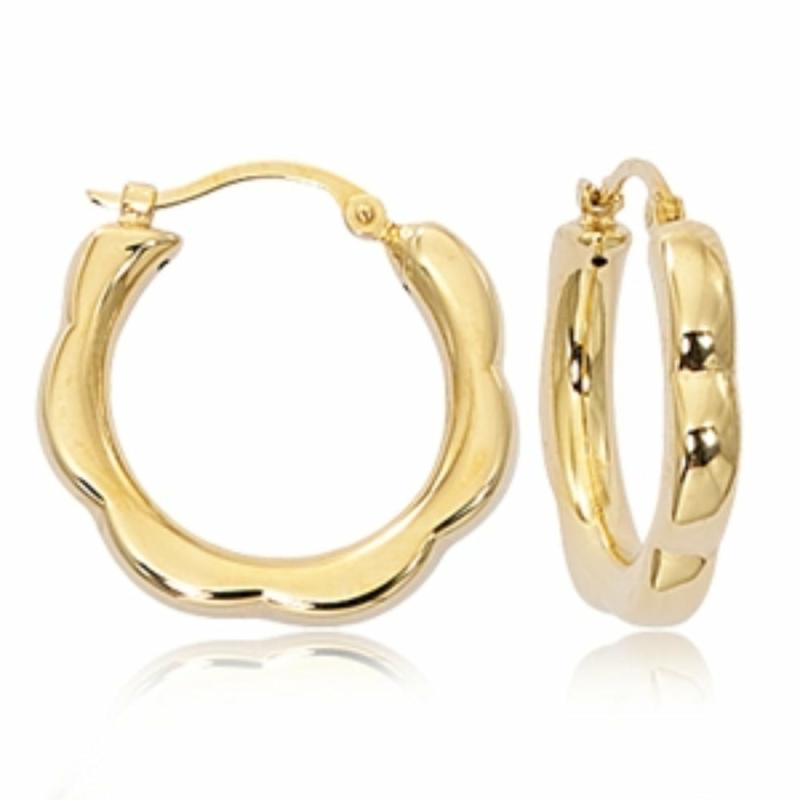 14K Gold Scalloped Hoop Earrings Earrings