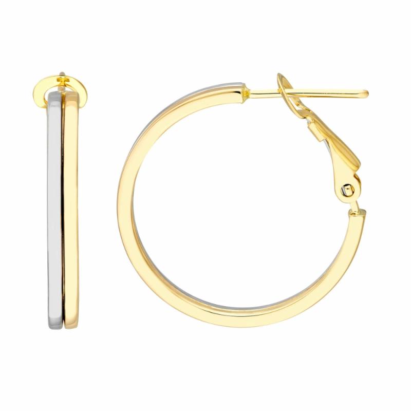 14K Gold Two-Tone Double Row Hoop Earrings Earrings