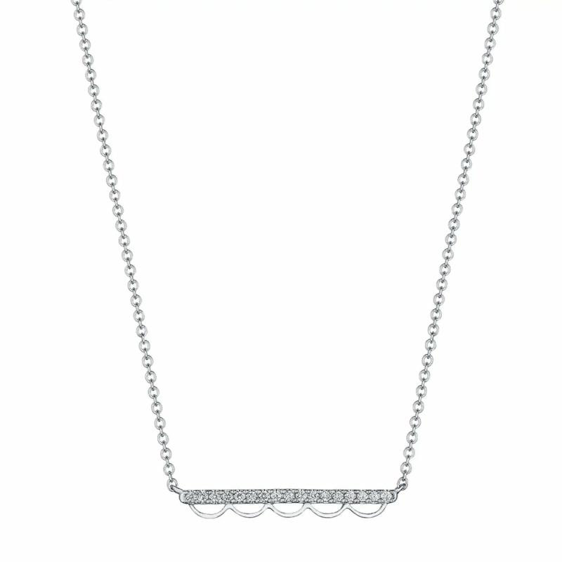 14K Open Crescent Diamond Bar Necklace Jewelry