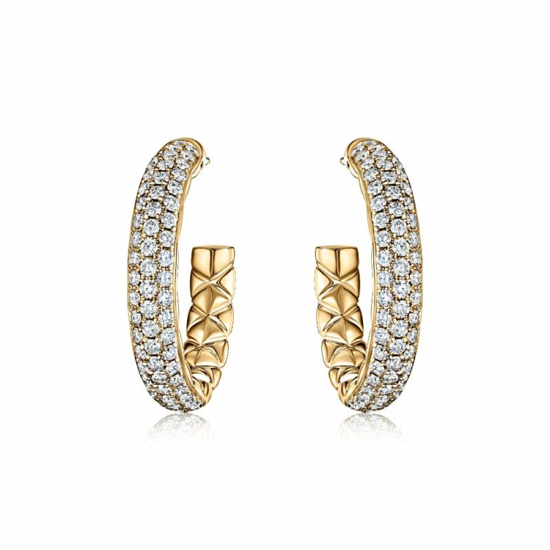 14K Pave Diamond Hoop Earrings Earrings