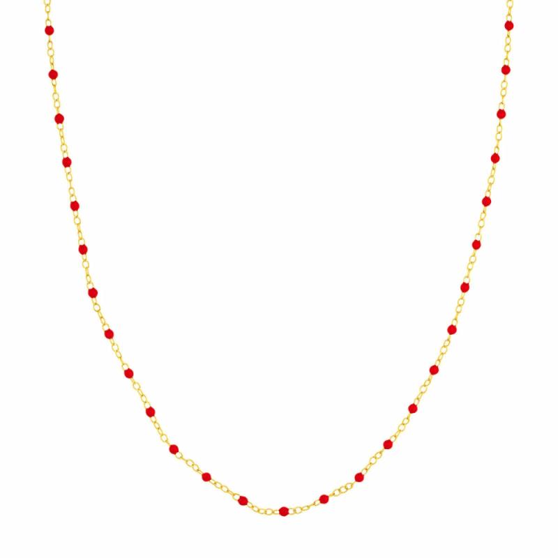 14K Red Enamel Bead Piatto Chain, 10″ Bracelets