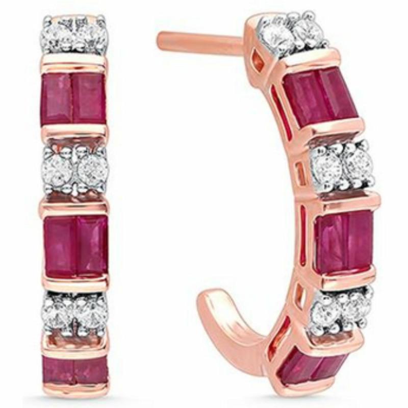 14K Rose Gold Ruby Hoop Earrings Earrings