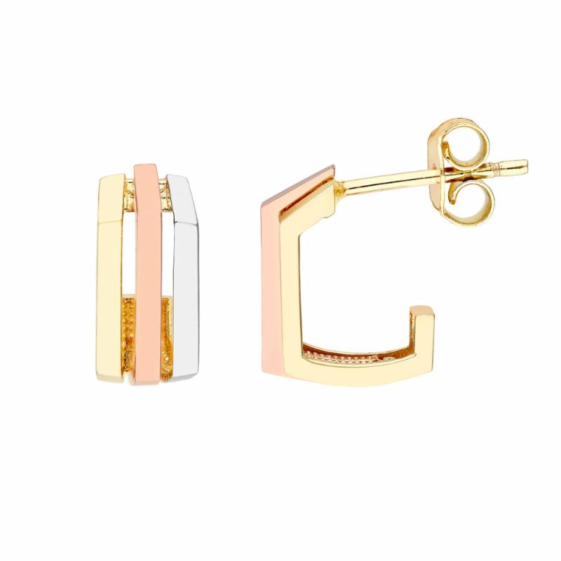 14K Tri Color Geometric Hoop Earrings Earrings