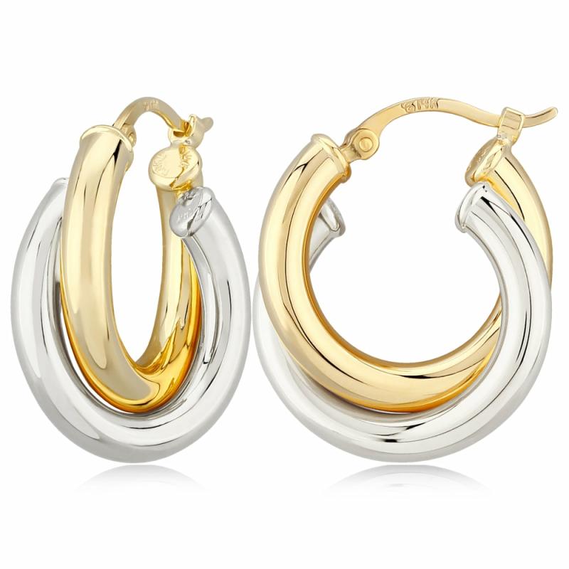 14K Two-Tone Double Hoop Earrings Earrings