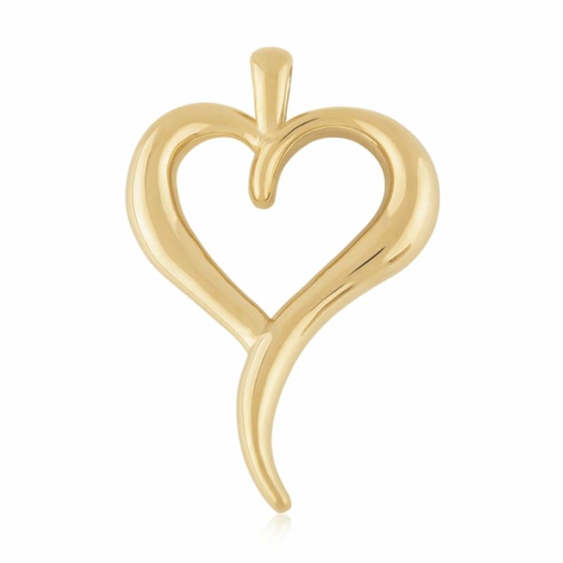 14K Yellow Gold Freeform Fluid Heart Pendant W/O Chain Charms & Pendants