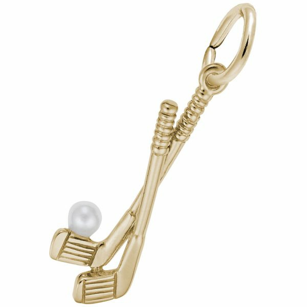 14K Yellow Gold Golf Clubs With Ball Charms & Pendants