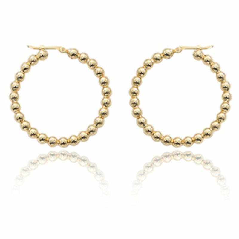 14K Yellow Gold Medium Beaded Snap-Down Hoop Earrings Earrings