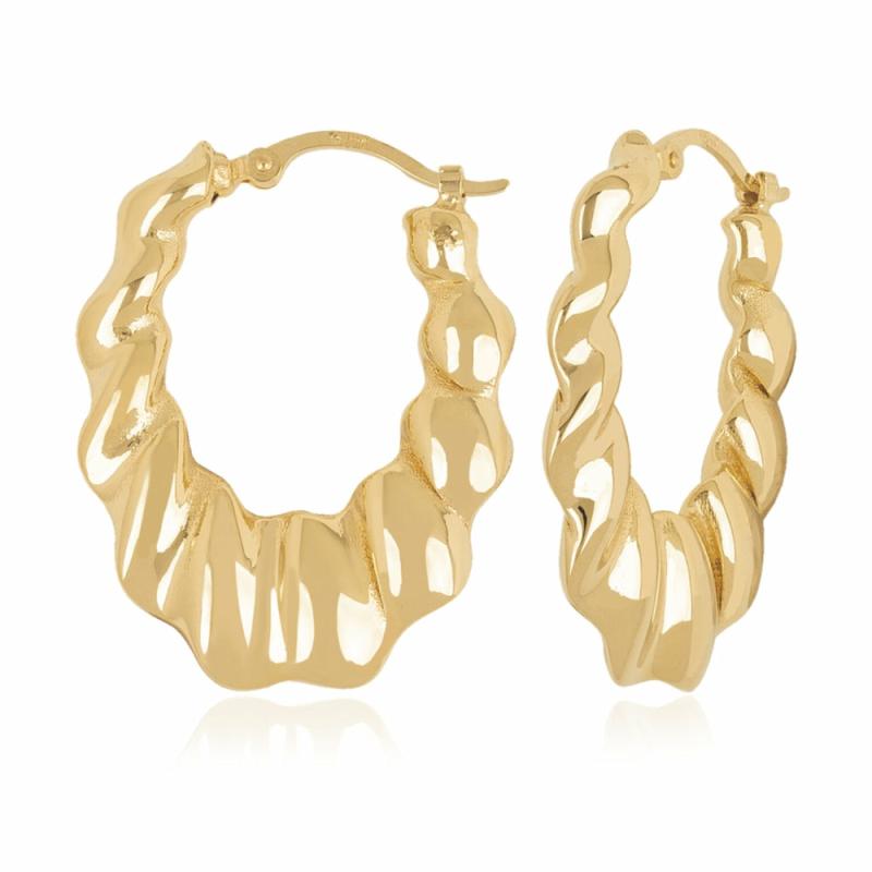 14K Yellow Gold Medium Wavy Hoop Earrings Earrings