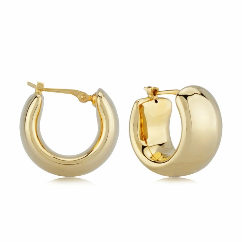 14K Yellow Gold Plain Band Hoop Snap-Down Earrings Earrings