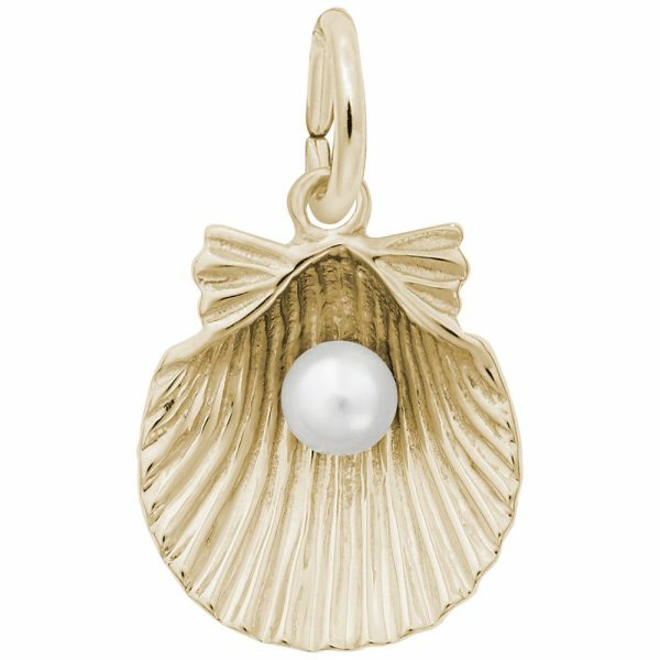 14K Yellow Gold Shell With Pearl Charm Charms & Pendants