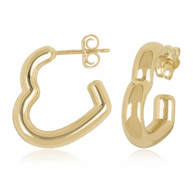 14K Yellow Gold Small Open Heart J Hoop Earrings Earrings