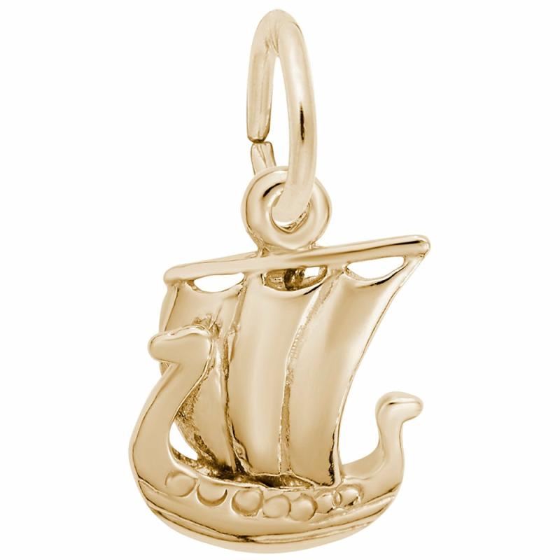 14K Yellow Gold Viking Ship Charm Charms & Pendants