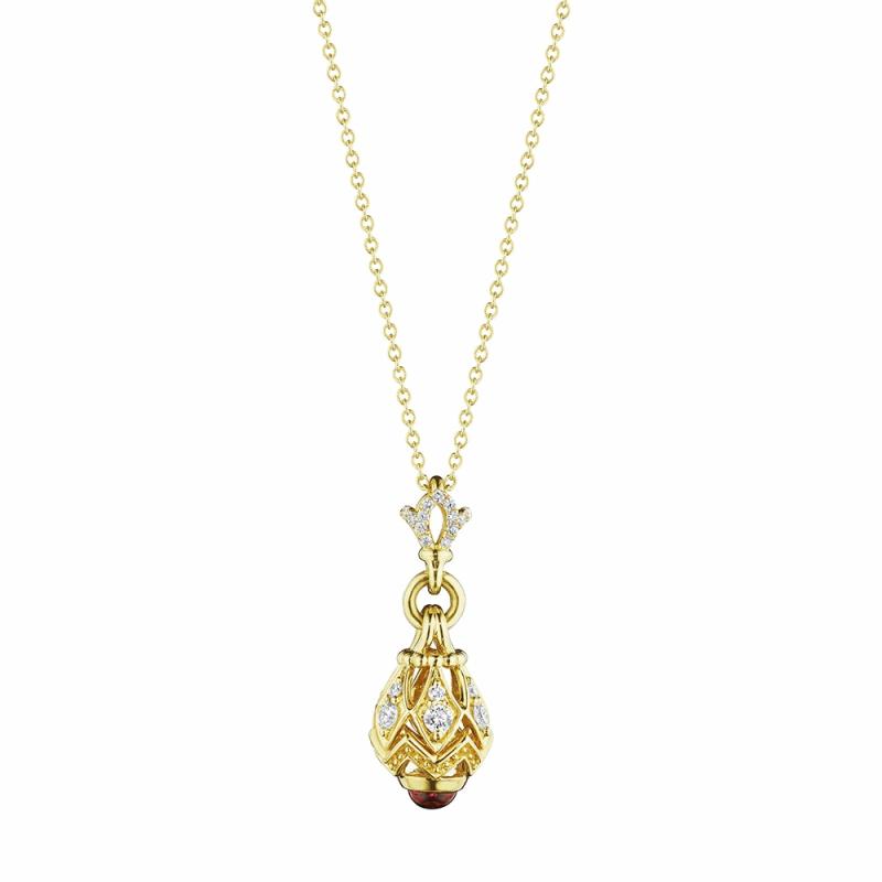 18K Cabochon Garnet Pendant Necklace Jewelry