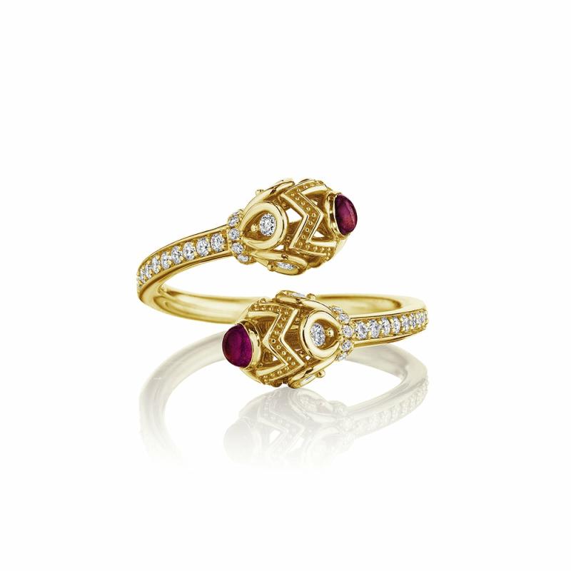 18K Diamond And Rhodolite Garnet Bypass Ring Jewelry