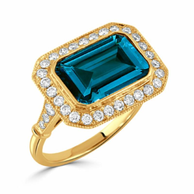 18K Gold London Blue Topaz And Diamond Ring Jewelry