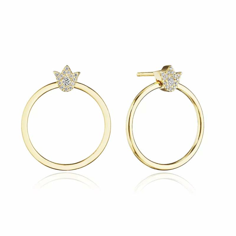 18K Gold Small Crest Circle Earrings Earrings