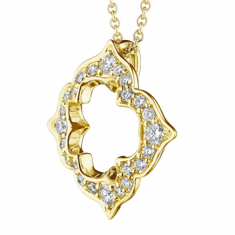 18K Gold Victorian Open Diamond Pendant Necklace Jewelry