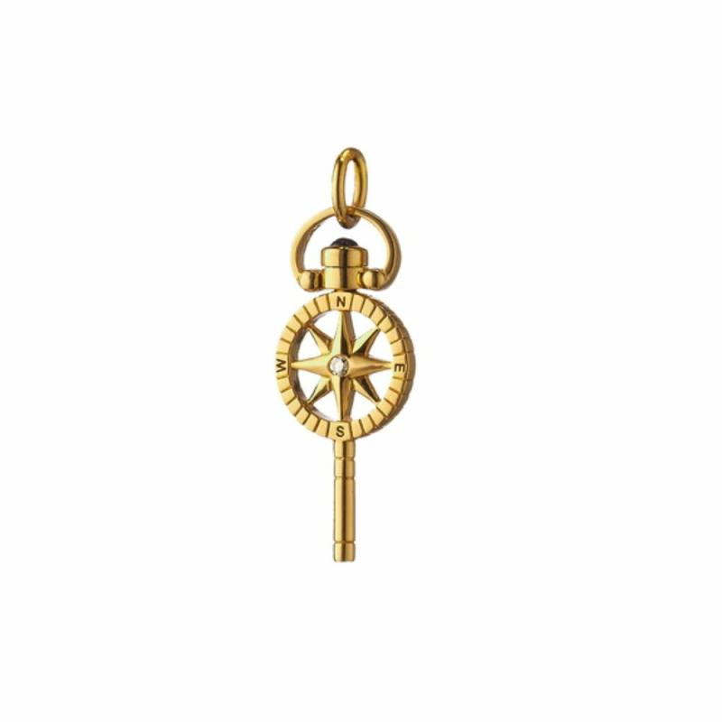 18K Mini “Adventure” Compass Key With Diamond Charms & Pendants