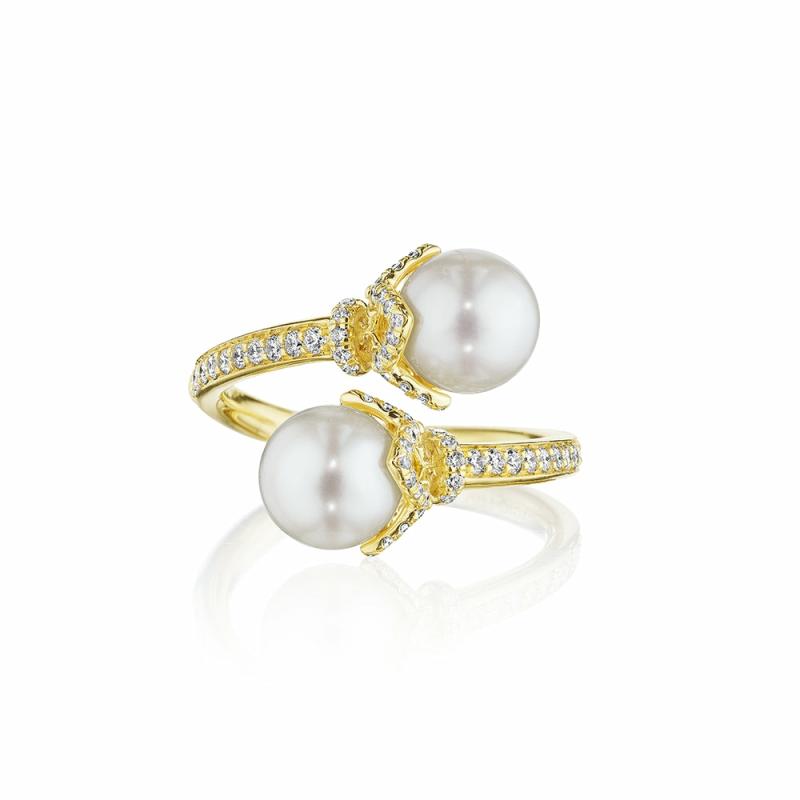 18K Petal Cap Pearl Bypass Ring Jewelry