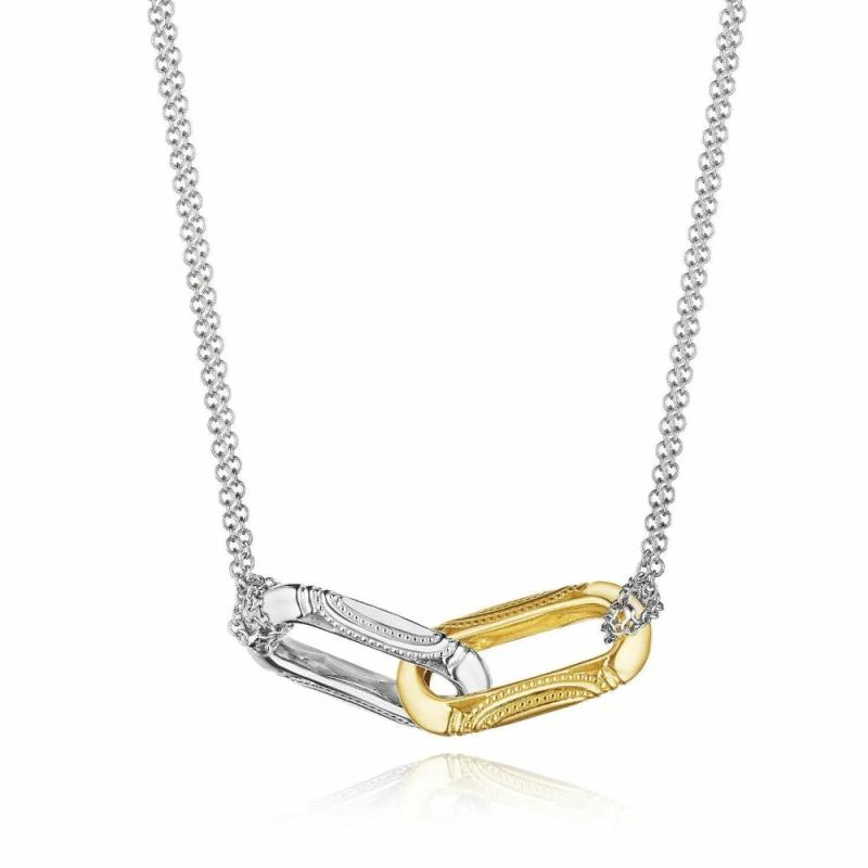 18K Two-Tone Double Link Pendant Necklace Jewelry