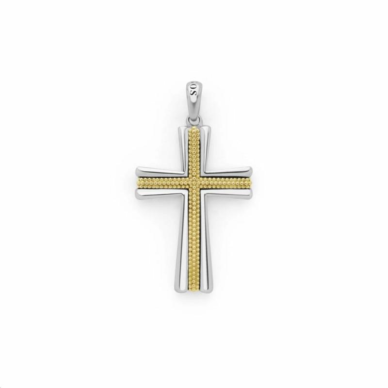 Anthem Two-Tone Caviar Beaded Cross Amulet Charms & Pendants