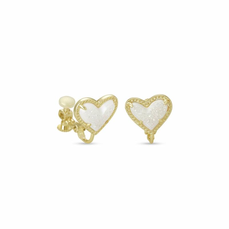 Ari Heart Gold Stud Clip On Earrings In Iridescent Drusy Earrings