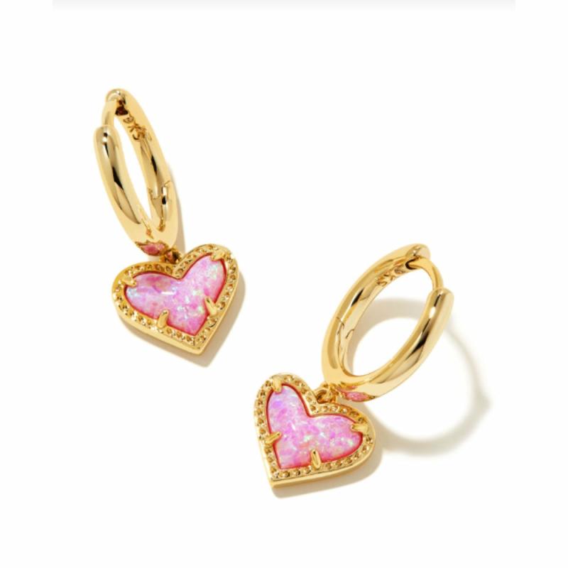 Ari Heart Huggie Earring Gold-Bubble Gum Pink Opal Earrings