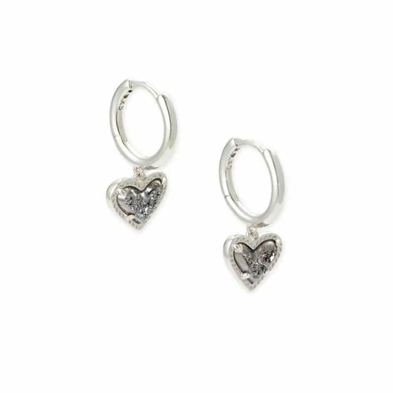 Ari Heart Rhodium Huggie Earrings In Platinum Drusy Earrings