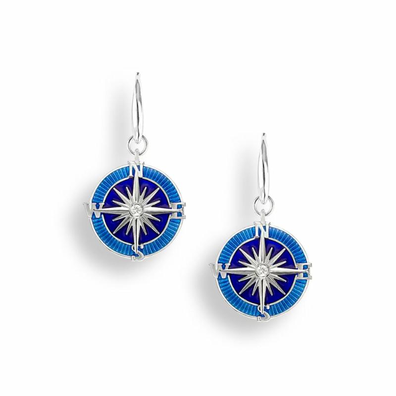 Blue Enamel Compass Rose Earrings Earrings