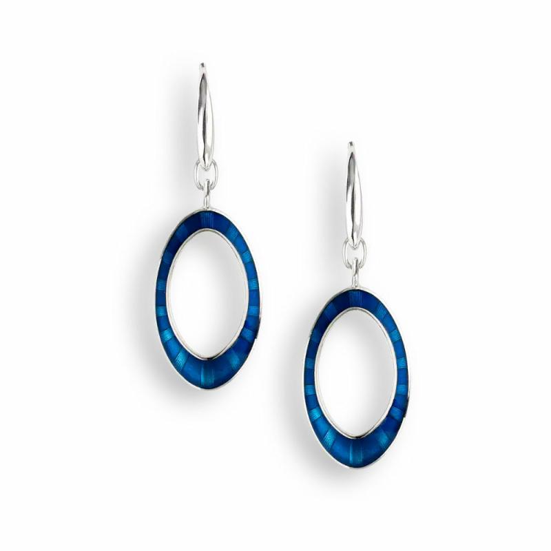 Blue Enamel Oval Cut-Out Wire Earrings Earrings