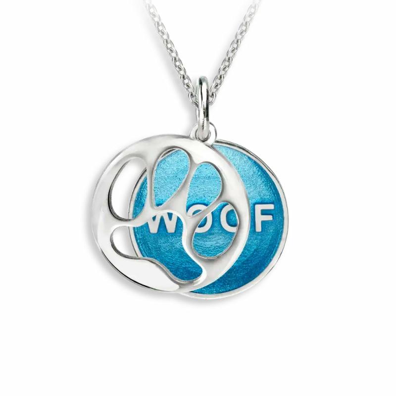 Blue Enamel Woof And Paws Pendant Necklace Jewelry