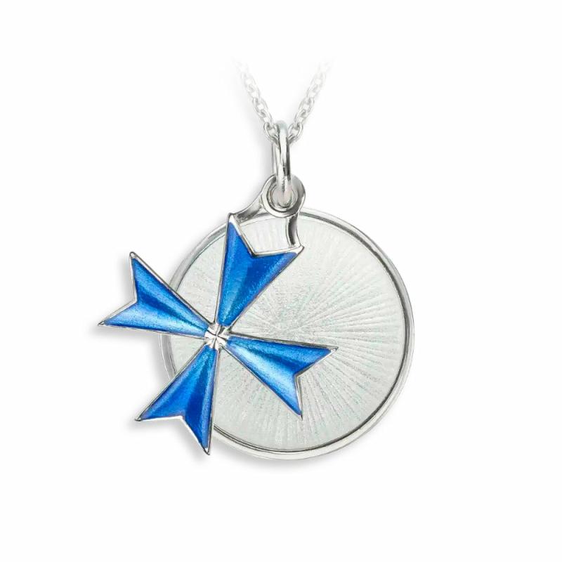 Blue Maltese Cross-White Disc Necklace Jewelry